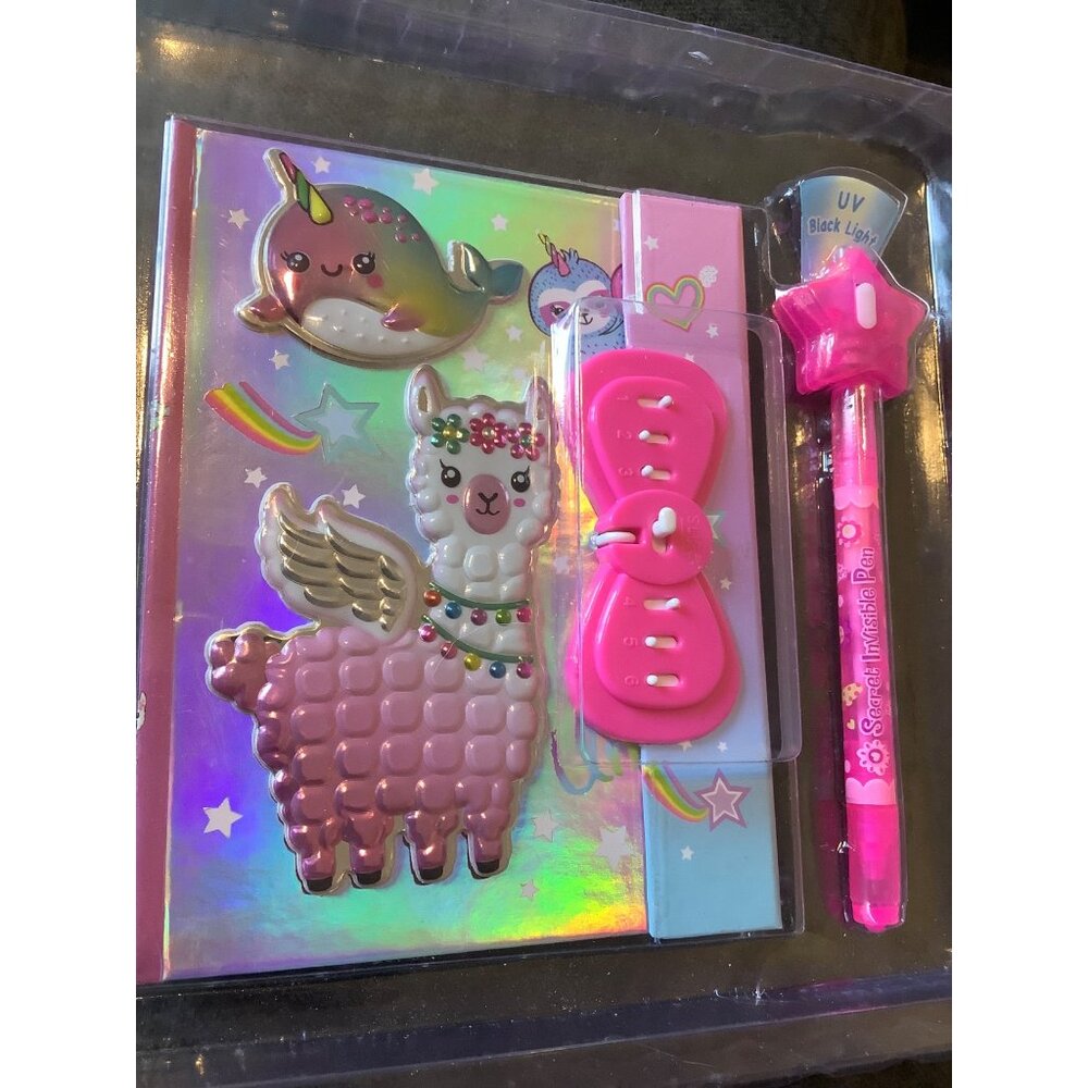 Hot Focus Llama & Narwhal Secret Message Set With UV Light Pen & Locking Journal